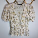 ZARA  Puff Sleeve Floral Button Front Top XS Photo 4