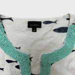 Talbots Linen beaded white and blue fish print Mini dress Size S Photo 3