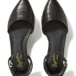 Seychelles PLATEAU ANKLE STRAP POINTED TOE FLAT BLACK CROCODILE What a Girl Want Photo 0