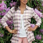 Soft Surroundings Gauze Button Down Checked Blouse Photo 0