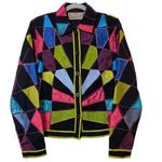 Life Style Womens Black Green Blue Pink Patchwork Vintage Artistic Jacket Size S Photo 0