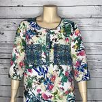 Fig & Flower Size 2X Floral Print Henley Tunic Blouse Top Photo 1