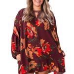 Umgee Boho Floral Tunic Dress Burgundy Long Sleeve Fall Mini Dress Size Small Photo 7