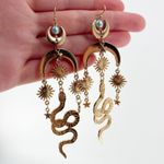 Extra Long Celestial Snake Drop Earrings, Witchy Earrings Gold Photo 1