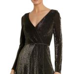 Mac Duggal  Size 16 NEW Black Gold Long Sleeve Faux Wrap A Line Gown 49088 NWT Photo 1