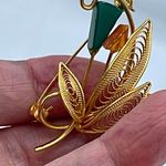 Vintage brooch with Tourmaline & agate floral design. Gold Photo 3