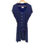 Maeve Anthropologie Marilyn Button Front Dress Navy Polka Dot Tie Waist 1X Plus Blue Photo 3
