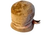 Womens Cloche Hat Bowler Hat Tan Faux Fur Mod Satin Sash Bow Germany 8" Vintage Photo 5