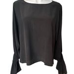 L'Agence  Gianne Black Open Bell Sleeve Silk Blouse, Sz S Photo 3
