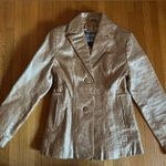 Vtg 90s Pelle Studio Metallic Gold Crocodile Blazer Photo 0