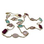 Time and Tru Long Rhinestone Layering Necklace Pink Blue Stones Statement Gold Photo 4
