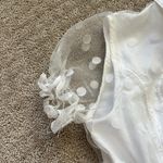 White Mini Dress Polkadots Puff sleeves Heart Cut Out Collar Frill Buttons XS Photo 2