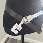 Michael Kors Gray and Black Textured Reversible Belt with MK Buckle Photo 3