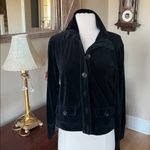 Jones New York  Signature Petite Sweater Black Velour Button Down Front Womens PM Photo 5