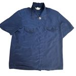 Vintage Kathy Che Size 10 Button Up Satin Blouse Dark Blue Embroidered Lace Photo 1