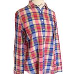 J CREW Womens Button down Shirt Sz Medium Boy fit Plaid Preppy Bohemian Western Photo 2