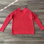 Torrid  Sweater Size 1X Red Lace-Up Cold Shoulder Ribbed V-Neck Pullover Photo 2