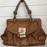 Guess Vintage 80s Large Ostrich Embossed Satchel Handbag Brown Large Lock Detail Photo 0