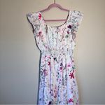 Hayden  White Pink Floral Midi Dress Womens M Ruffled Coquette Cottage Core Photo 2