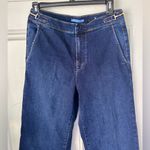 J. McLaughlin Jeans Womens Sz 6 Dark Blue Denim Stretch High Rise Gold Wide Leg Photo 1