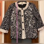 Chico's  Sequin Black White Flowers Sequin Button Front Jacket-Size 2 Photo 3