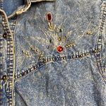 80s VINTAGE PRETTY BLEU RHINESTONE DENIM BUTTON UP BLOUSE Blue Size M Photo 2