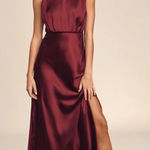 Lulus NWT  Classic Elegance Wine Satin Maxi Dress Wedding Bridesmaid Luxury Sz M Photo 0