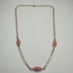 Avon Coral Pink Shade Station Bead Gold Tone Chain Necklace Signed 17 Inch Photo 9