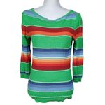 CHAPS Sweater Size Small Linen Blend Green Serape Stripe Southwestern Santa Fe Photo 8