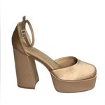 Jewel Badgley Mischka Women Gold Platform Shoes with jeweled buckle Sz. 8 EUC Photo 0