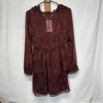 ZARA  Red & Black Cheetah Print Long Sleeve Ruffled Mini‎ Dress Size L Photo 3
