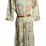 Vintage 80s Button Front Shirt Dress M White Floral 3/4 Sleeve Shoulder Pads Size M Photo 0