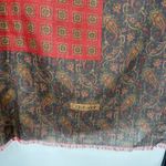 Calvin Klein Vintage Wool  Paisley Square Scarf Red Brown Fringe 53 x 54 Photo 3