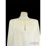 DKNY  Satin Ruffled Blouse Top MEDIUM Ivory long sleeves cut off neck NWT Photo 4