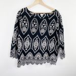 Gap  Black White Embroidered Long Sleeve 100% Cotton Blouse Women's Size Large L Photo 0