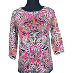 Rafaella ‎ WOMEN'S 3/4 SLEEVE PAISLEY PRINT TUNIC TOP PINK COTTON SIZE M Photo 0