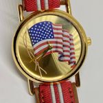 Vintage Valdawn American Flag wrist watch 33mm gold tone Leather Band running Photo 1