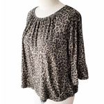 MICHAEL KORS Cheetah Leopard Gray Black Stretchy Pullover Top ~ Women's LARGE Photo 2