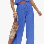 Fancyinn Women’s matching set Blue crop top blouse with side slit pants XS NWT #84 Photo 0
