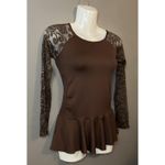 Ytongs Peplum Top Womens One Size Brown Lace Long Sleeve Mesh Sheer Boho Shirt Photo 1