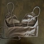 White Fox Boutique  Brown Ribbed Strappy Crop Top Shirt Blouse Small Photo 3