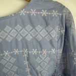 Talbots ‎ Womens Diamond Stripe Embroidered Top Size Medium Blue 3/4 Sleeve Boho Photo 2