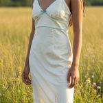 Cotton Express Express Vintage 90s White Blue Lace Bow Trim Babydoll Dress Midi Size 8 Photo 0