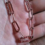 Red Austrian Crystal Paperclip Ion Plated Rose Gold Stainless Steel Necklace Photo 1