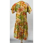 Vintage 60s Floral Butterfly Print Shirt Dress Midi High Neck Green Orange XL Photo 8