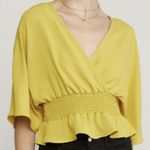 Entro V Neck Smocked Peplum Cropped Blouse Photo 0