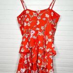 ROW A Womens Red Orange Floral Ruffle Tiered Dress Size S Sleeveless NWOT Photo 2