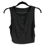 Halara Black Ribbed Button Front Cropped Tank Top Size S Photo 2