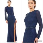 Mac Duggal  5056 Womens Blue BEADED HIGH NECK LONG SLEEVE GOWN WITH DETAILED BELT Photo 1
