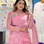 Designer Ready made Sari Bridal Silk Blouse Bollywood South Indian Ethnic Saree Pink Size L Photo 2